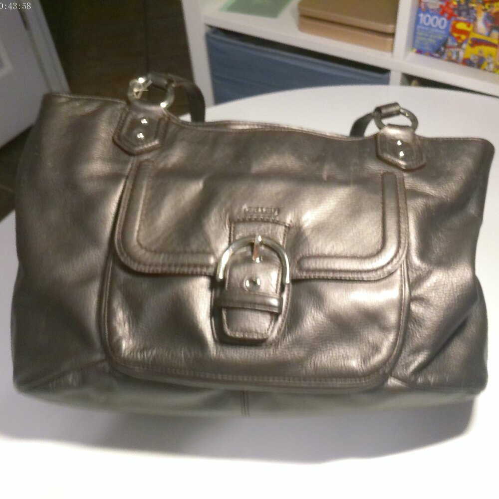 COACH F24961 Silver Hematite Campbell Large Carryall Tote Shoulder Bag Leather